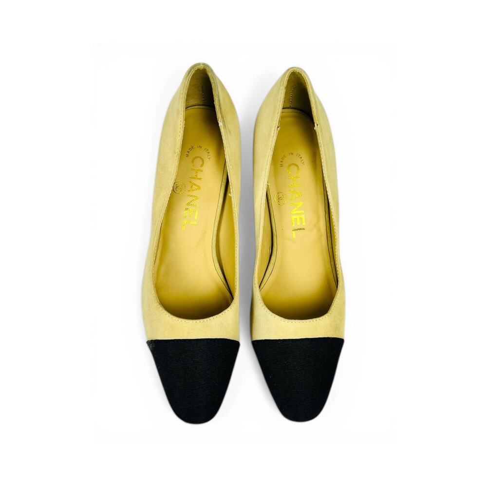 Chanel Cap Toe Beige Suede Block Heel Pumps EU 36 Two Tone - Picture 9 of 9